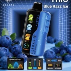 Elf Bar TRIO 40000 Puffs 5% – Blue Razz Ice – Disposable Vape – Type C Rechargeable (Triple Adjustment Ice+Sweet+Sour)